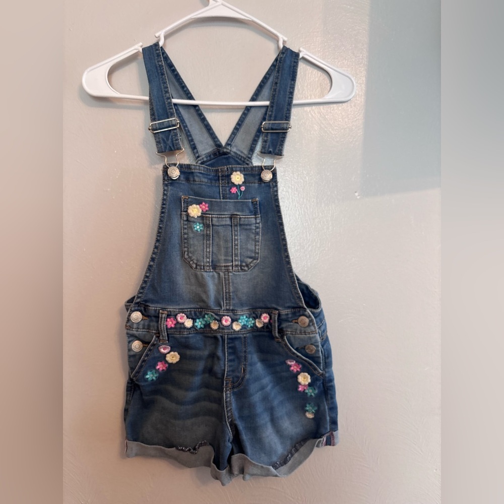 Jordache Denim Overalls with Colorful Floral Accents